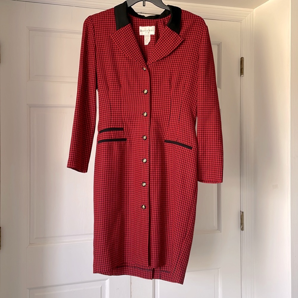 Vintage! 80s red & black professional dress, women size 12